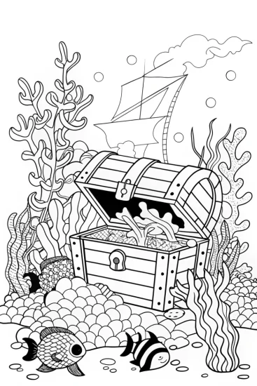 A coloring page of Blippi’s underwater treasure hunt