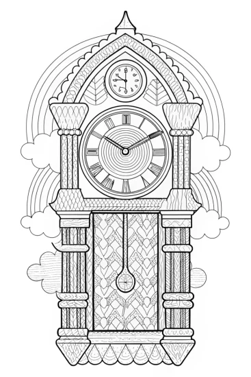 A coloring page of Rainbow timekeeper’s clock
