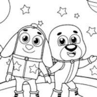 Bluey and Bingo ice skating in space