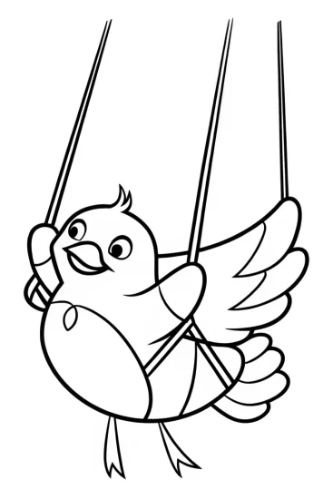 A coloring page of Chick performing trapeze tricks