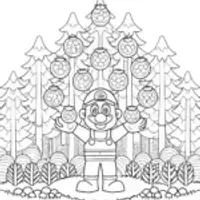 Mario juggling fruits in a forest