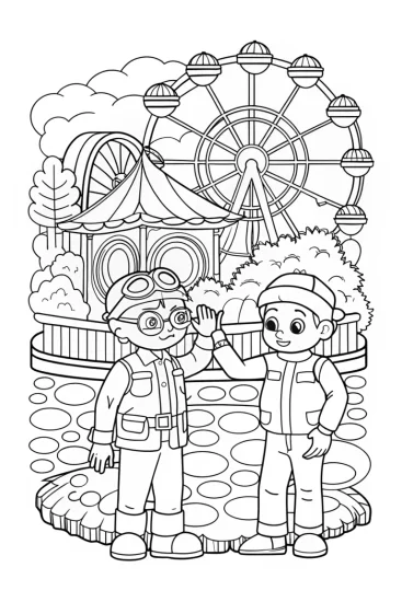 A coloring page of Blippi’s time capsule park