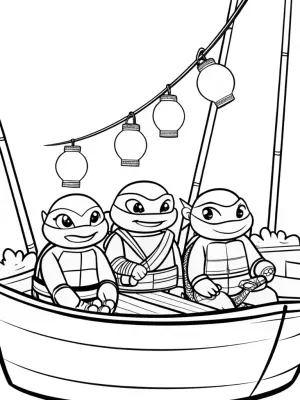 TMNT in a floating sushi garden coloring pages