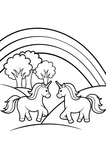 A coloring page of Unicorns on a quest for melody