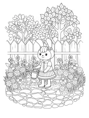 Kuromi mixing potions in a garden coloring pages