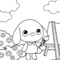 Cinnamoroll painting flowers in clouds