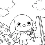 Cinnamoroll painting flowers in clouds