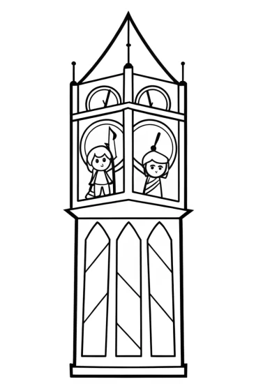 A coloring page of Champions in the magical clocktower