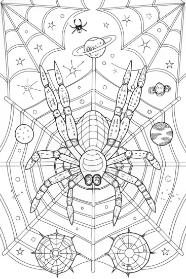 A coloring page of Spider’s space adventure