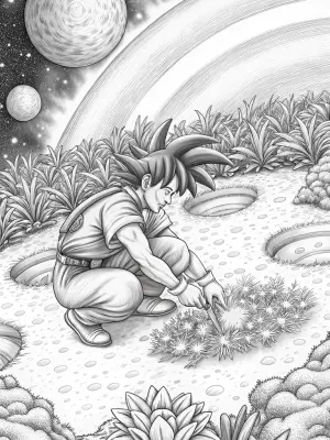 Goku gardening in space coloring pages
