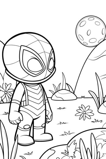 A coloring page of Venom recycling on an alien planet
