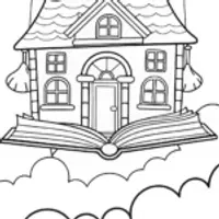 Whimsical library on clouds