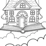 Whimsical library on clouds