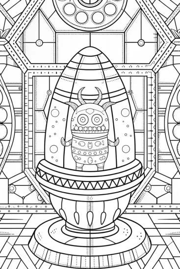 A coloring page of Monster painting in a starship