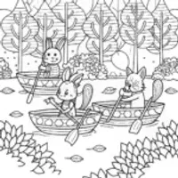 Woodland creatures leaf boat race