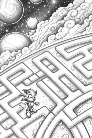 A coloring page of Sonic puzzle challenge in space