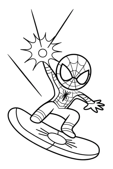 A coloring page of Miles Morales on an enchanted skateboard