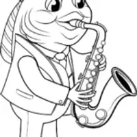 Rainbow fish playing saxophone