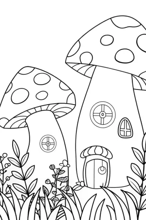 Mushrooms as timekeepers in a garden coloring pages