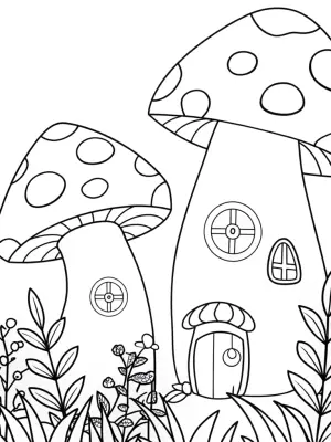 Mushrooms as timekeepers in a garden coloring pages