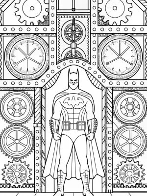 Batman in a magical clock workshop coloring pages