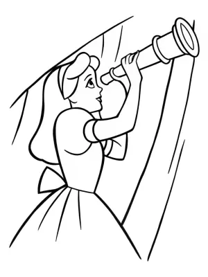 Alice discovering a magical telescope coloring pages