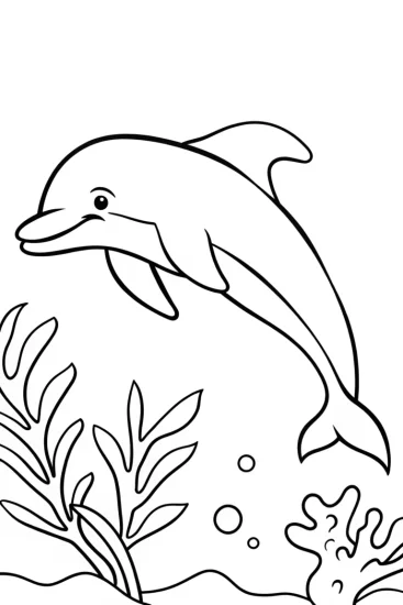 A coloring page of Dolphin underwater adventure
