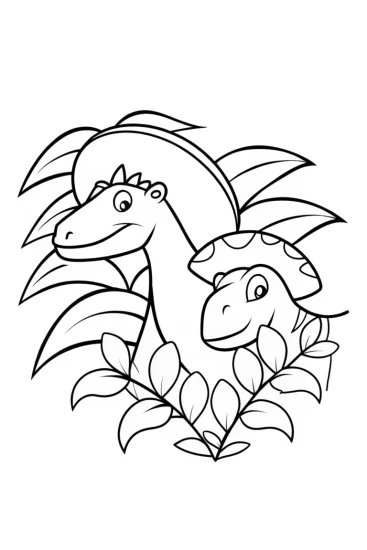 A coloring page of Dinosaur detectives in the jungle