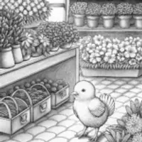 Chick running a flower shop