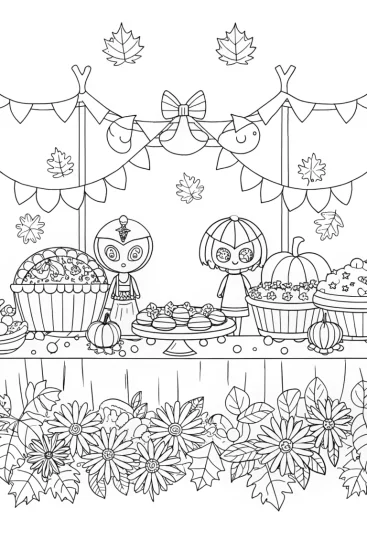 A coloring page of Gardevoir’s harvest festival