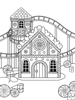 Gingerbread house roller coaster coloring pages