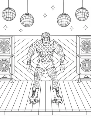 Hulk roller skating at disco coloring pages