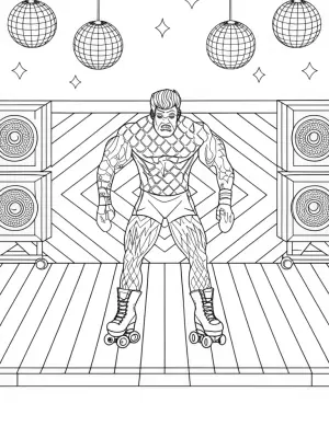 Hulk roller skating at disco coloring pages