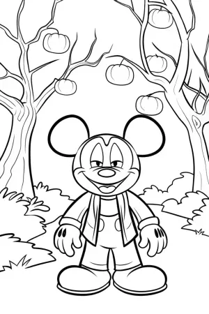 Mickey Mouse in a haunted orchard coloring pages