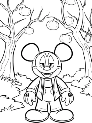 Mickey Mouse in a haunted orchard coloring pages