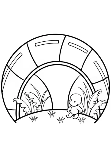 A coloring page of Baby exploring a starship garden