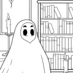 Ghost librarian in a spooky library