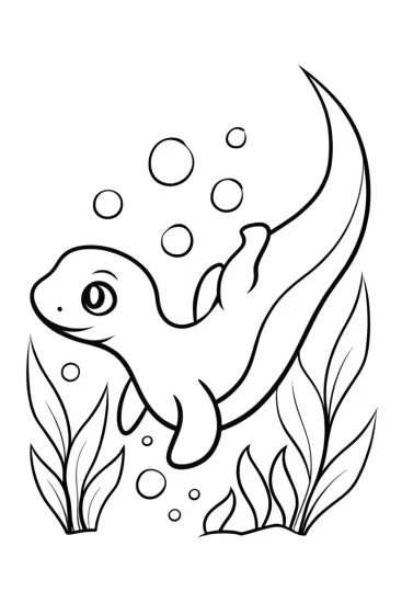 A coloring page of Charmander swimming underwater