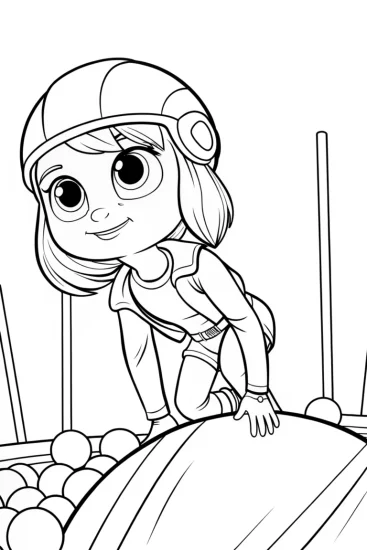 A coloring page of JJ bouncing on a giant gumdrop