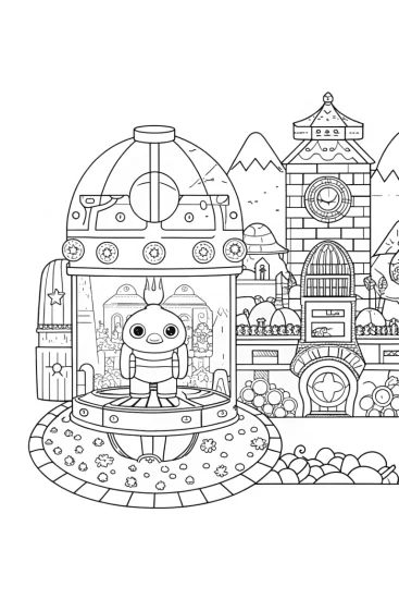 A coloring page of Charmander’s time machine adventure