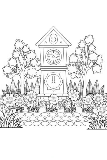A coloring page of Banban’s garden time capsule adventure