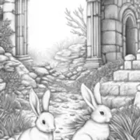 Bunnies exploring ancient ruins