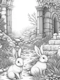 Bunnies exploring ancient ruins