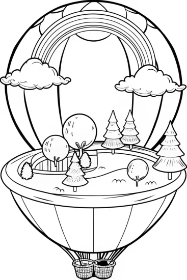 A coloring page of Rainbow floating island adventure