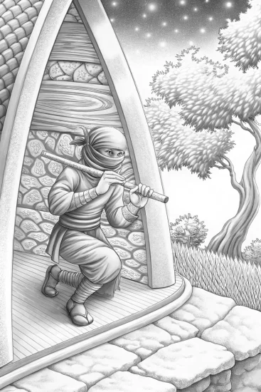 A coloring page of Ninja on a music quest