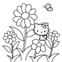 Hello Kitty in a flower garden