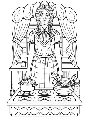 Wednesday Addams cooking contest coloring pages