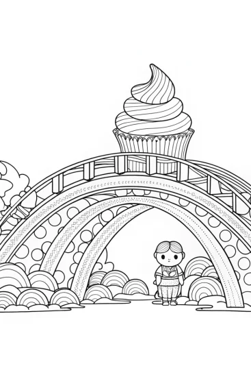 A coloring page of Cupcake Chic on the rainbow bridge