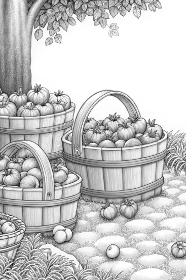 A coloring page of Harvesting candy fruits