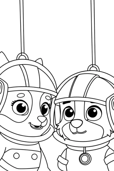A coloring page of Bluey and Bingo underwater robots